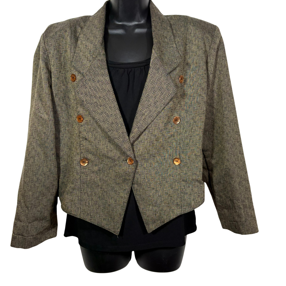 Vintage Jacket Tan & Black Double Breasted Textured Office 80s 9to5 Medium